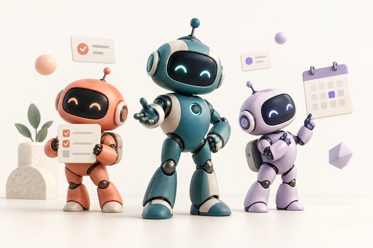 As três mascotes dos agentes Assist dão-lhe as boas-vindas.